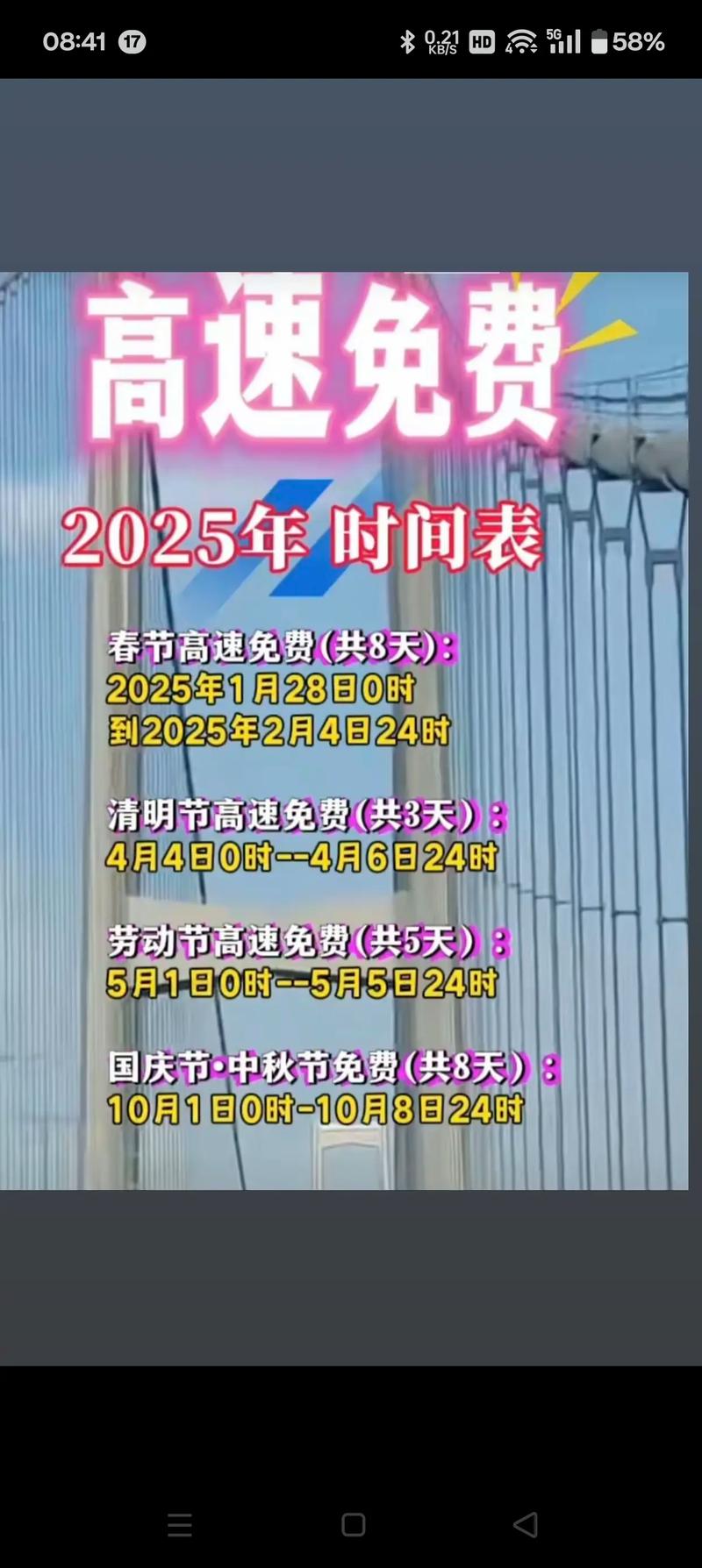 今年除夕高速免费时间 2021年除夕高速公路收费吗